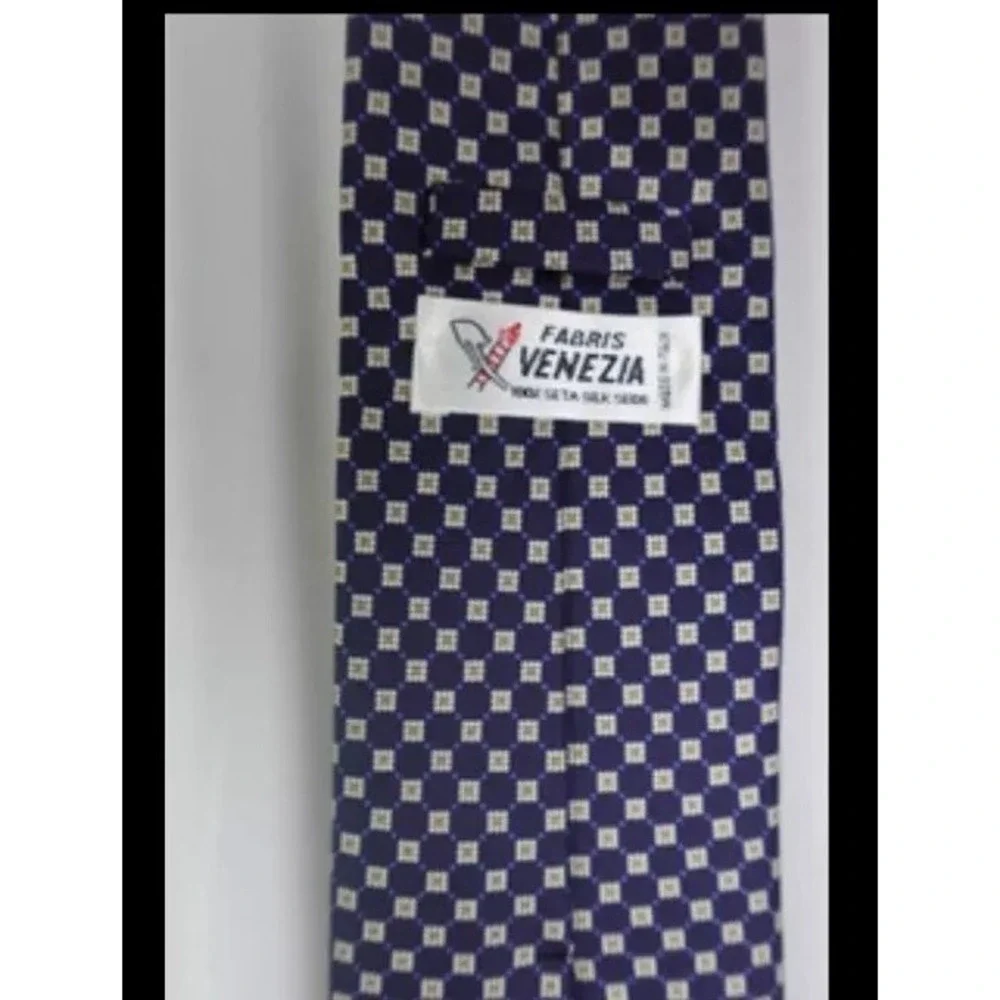 Fabris Venezia Tie‎ 100% Silk Navy Pattern Luxury Made in Italy Mens Necktie